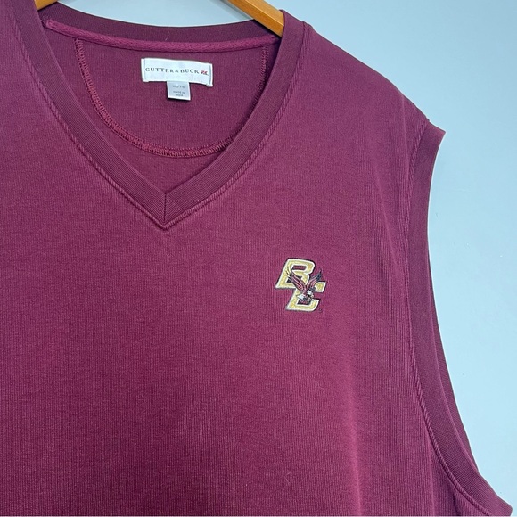 Cutter & Buck Boston College Cotton Maroon Embroidered V Neck Sweater Vest BB - Picture 3 of 7